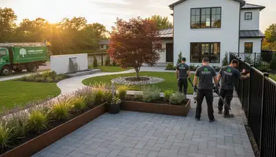 Landscape design team enhancing residential yard in Bellevue, WA with native plants and tree trimming