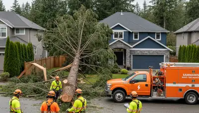 Emergency tree removal after storm damage in Sammamish near Bellevue, WA restoring safe property access