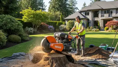 Professional stump grinding removing tree stumps in Mercer Island, WA for lawn restoration and pest prevention