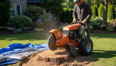 Professional stump grinding service removing tree stumps in Sammamish, WA by Bellevue tree experts