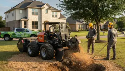 Professional stump removal service in Bellevue, WA clearing yard with expert tree grinding equipment