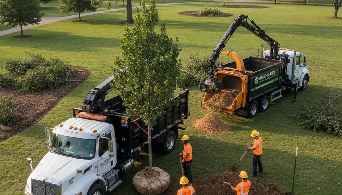 Arborists planting new trees in Bellevue WA yard for professional tree planting service