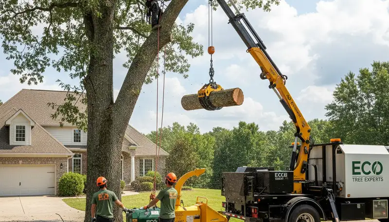 Professional tree removal and trimming service crew in Bellevue, WA clearing large maple trees
