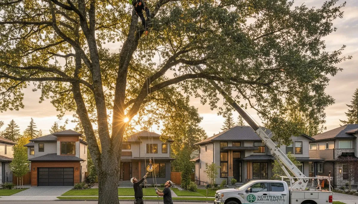 Professional tree removal service crew working safely in Bellevue, WA