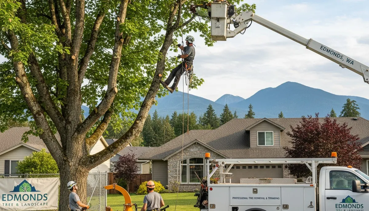 Professional tree removal service in Bellevue WA safely cutting large tree branches