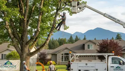 Professional tree removal service in Bellevue WA safely cutting large tree branches