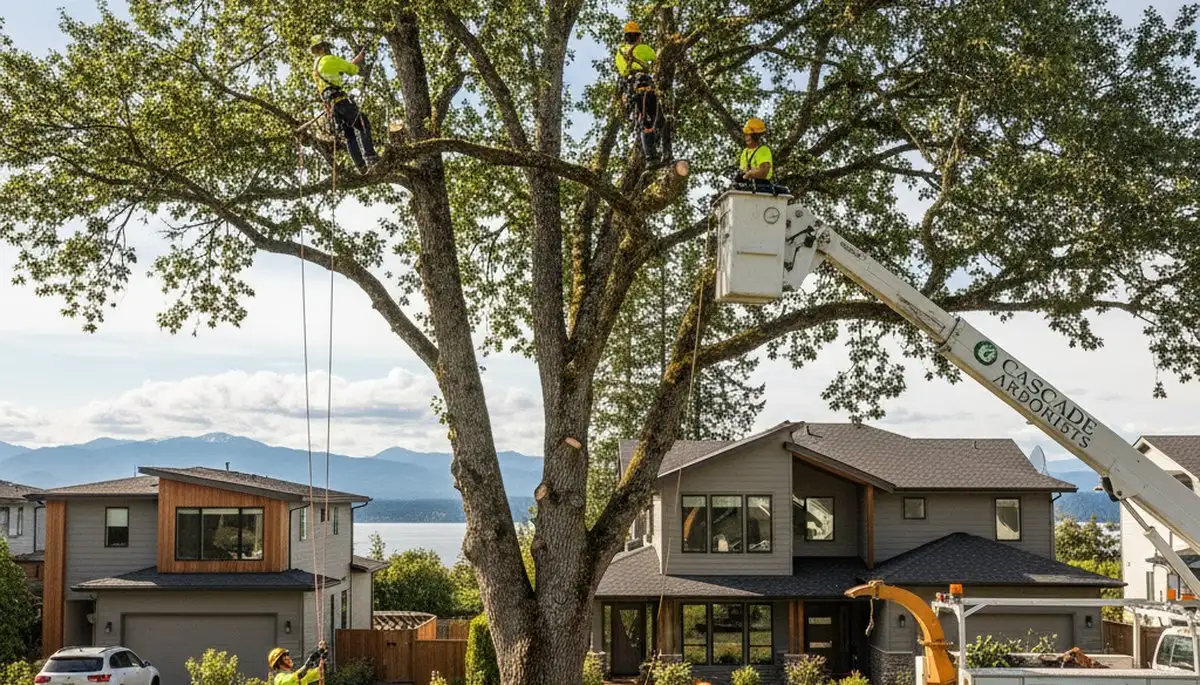 Professional tree removal service in Bellevue WA safely cutting down large residential trees