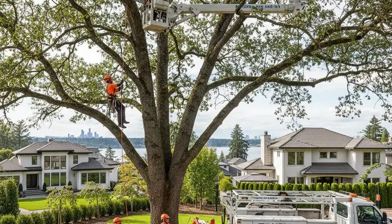 Professional tree removal service in Bellevue WA safely cutting large tree branches