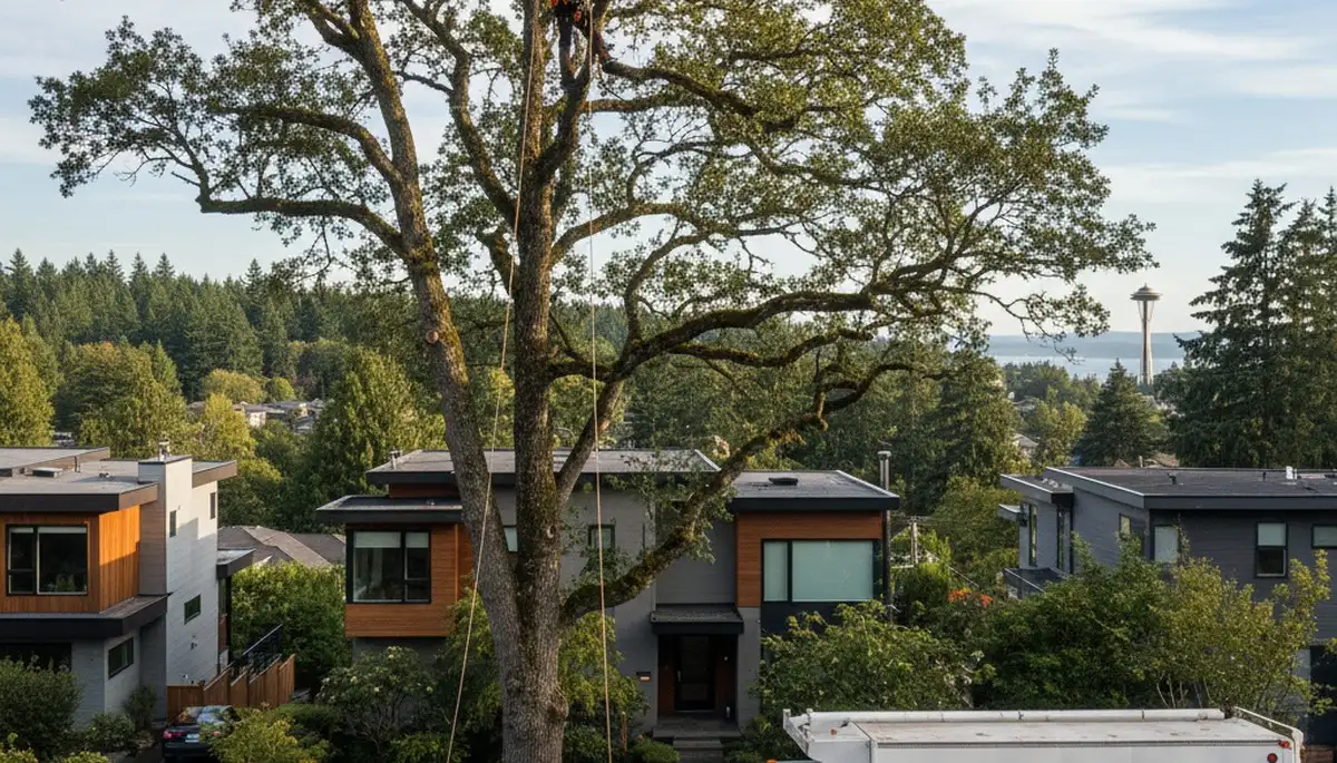 Professional tree removal service in Bellevue WA safely cutting and clearing large trees