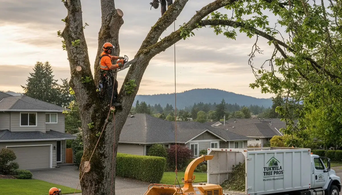 Professional tree removal service crew working safely in Bellevue, WA