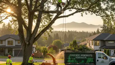Professional tree removal service in Bellevue WA safely cutting and clearing large residential trees