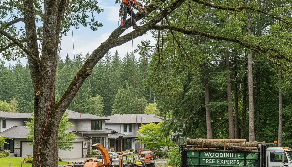 Professional tree removal service in Bellevue WA safely clearing large oak trees